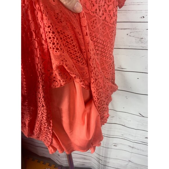 CATO Orange/Tangerine Layered‎ Women's 2X Short Sleeve Tie Neck Top - Picture 7 of 8